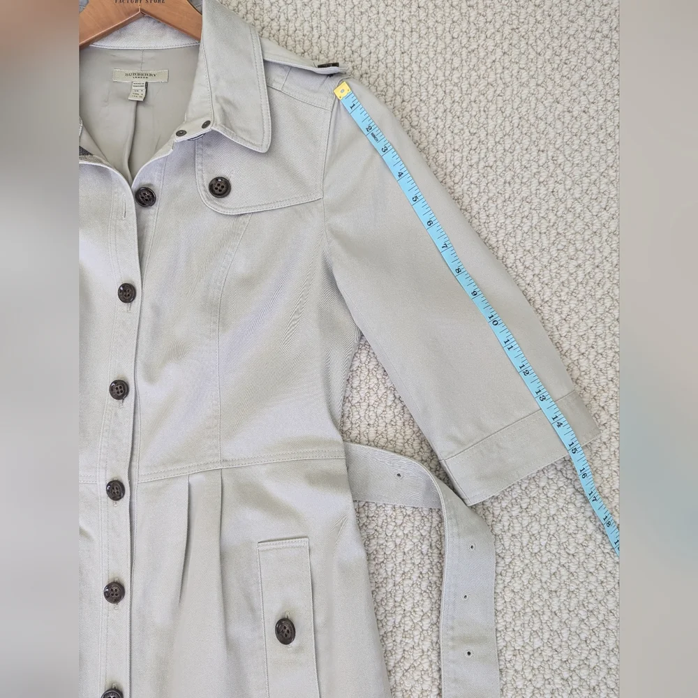 BURBERRY Vintage Women's Short Sleeve Trench Coat Dress Size 6 Classic Khaki - Picture 12 of 16